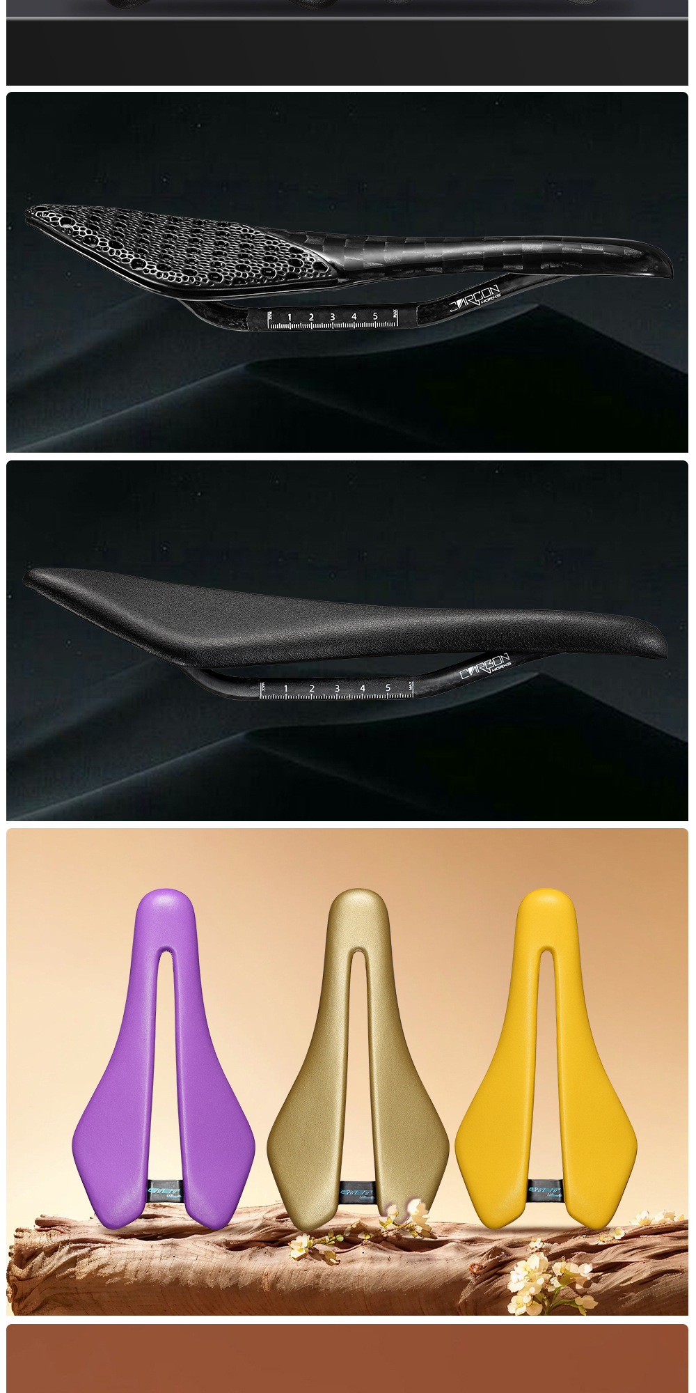 RYET New Design Full Carbon 3D Printed Saddle 12K PU Leather 102g 7x9 ...