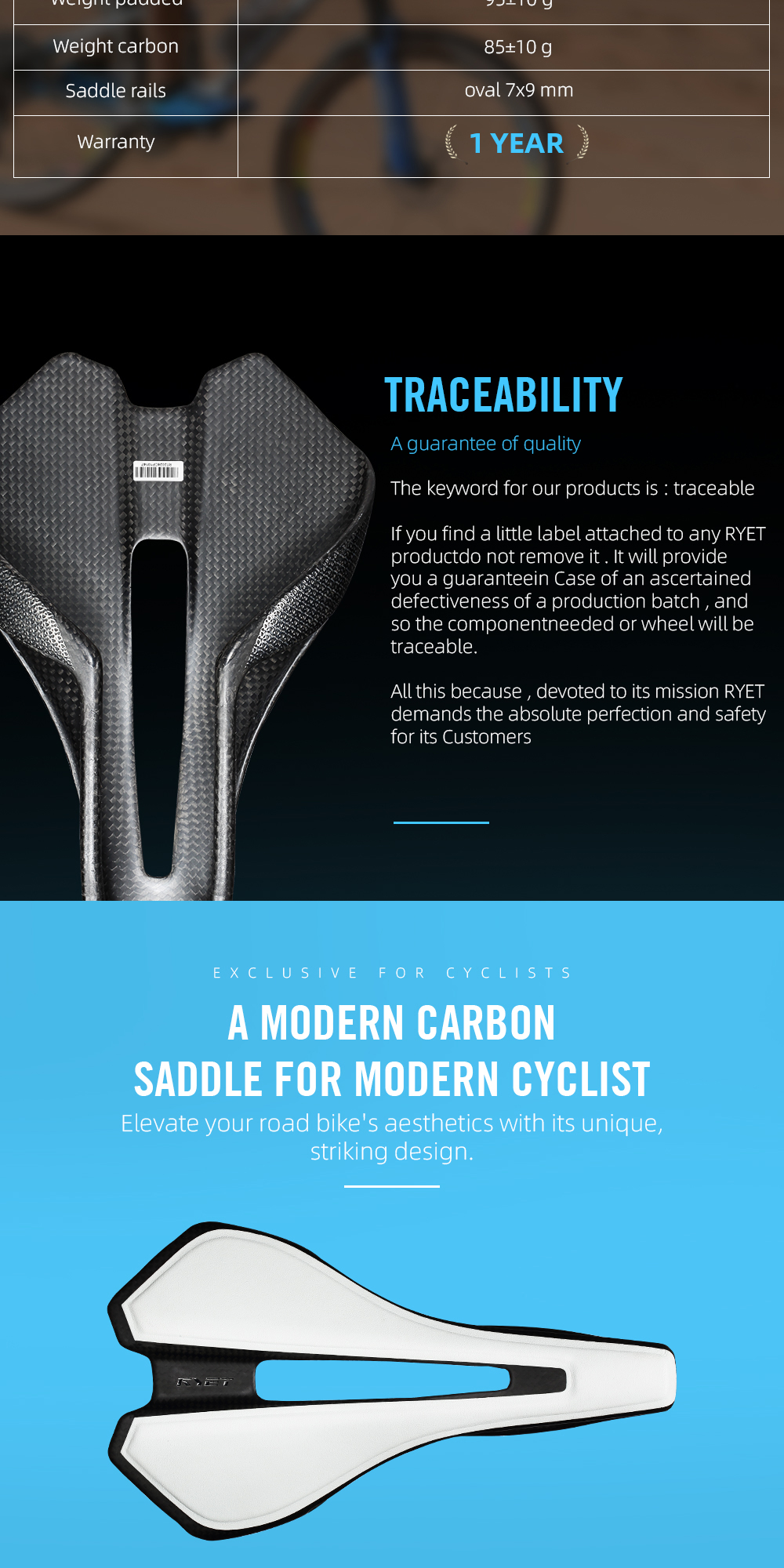 RYET New Full CARBON Ultralight 85g Bike Saddle for MTB/Gravel/Road ...