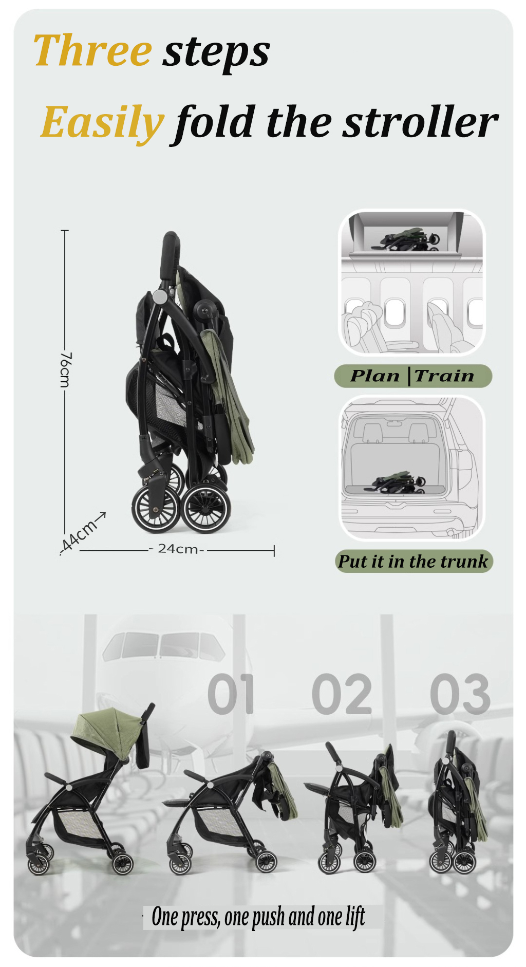 One-step Folding Stroller For Baby Lightweight Two-Way Foldable ...