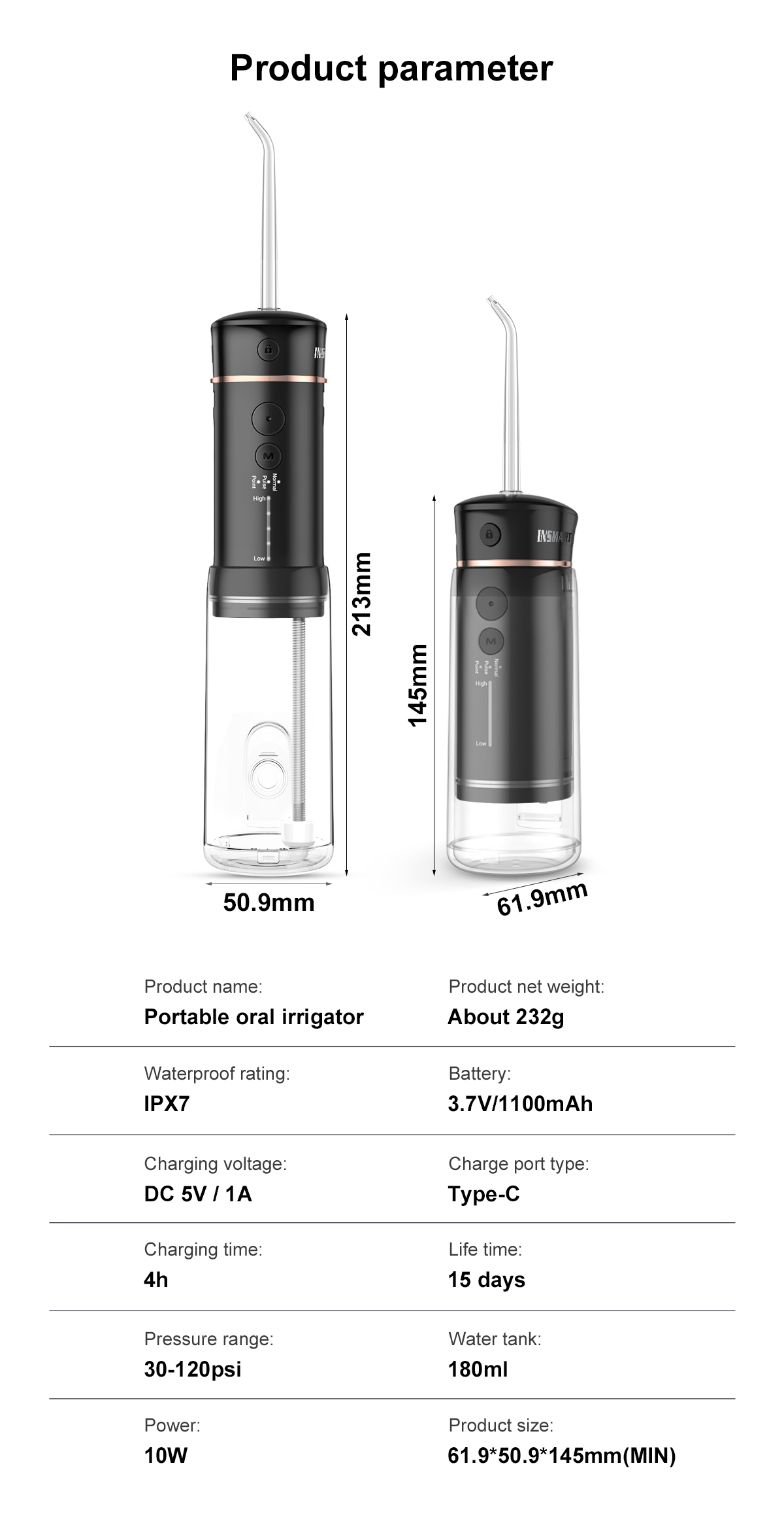 INSMART Water Flosser 4 Modes 7 Nozzles Water Floss Water Flosser Water ...
