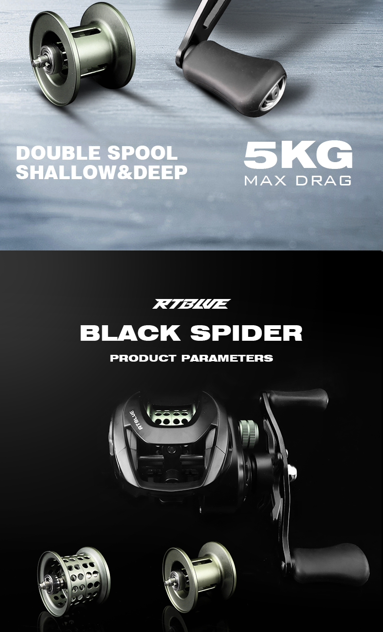 BEARKING New Brand RTBLUE BLACK SPIDER Fishing Reel Double Spool ...
