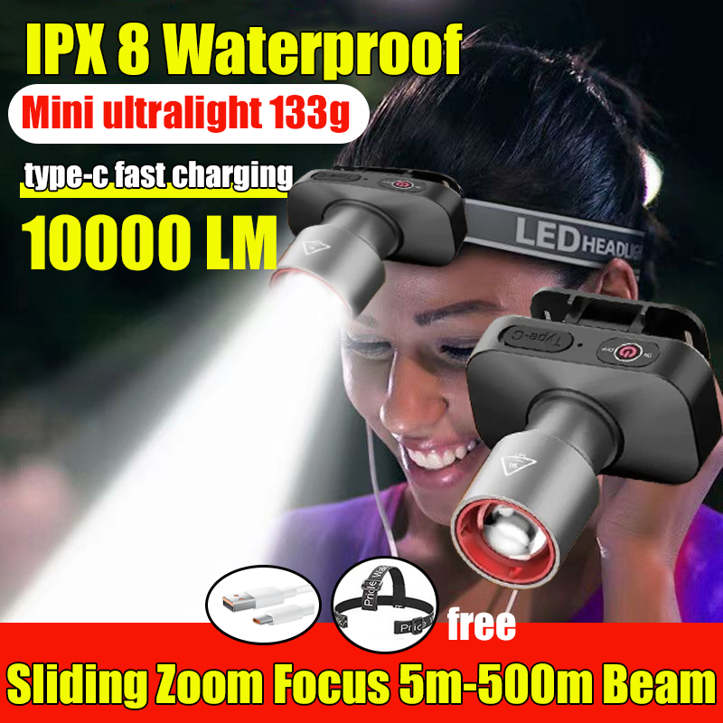 Acciaiie Headlight Flashlight Rechargeable Waterproof Zoomable ...