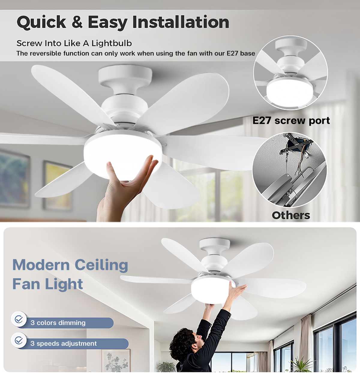 【2 IN 1】Ceiling Fan with Lights Led Light Fan 30W With Remote Control 6 ...
