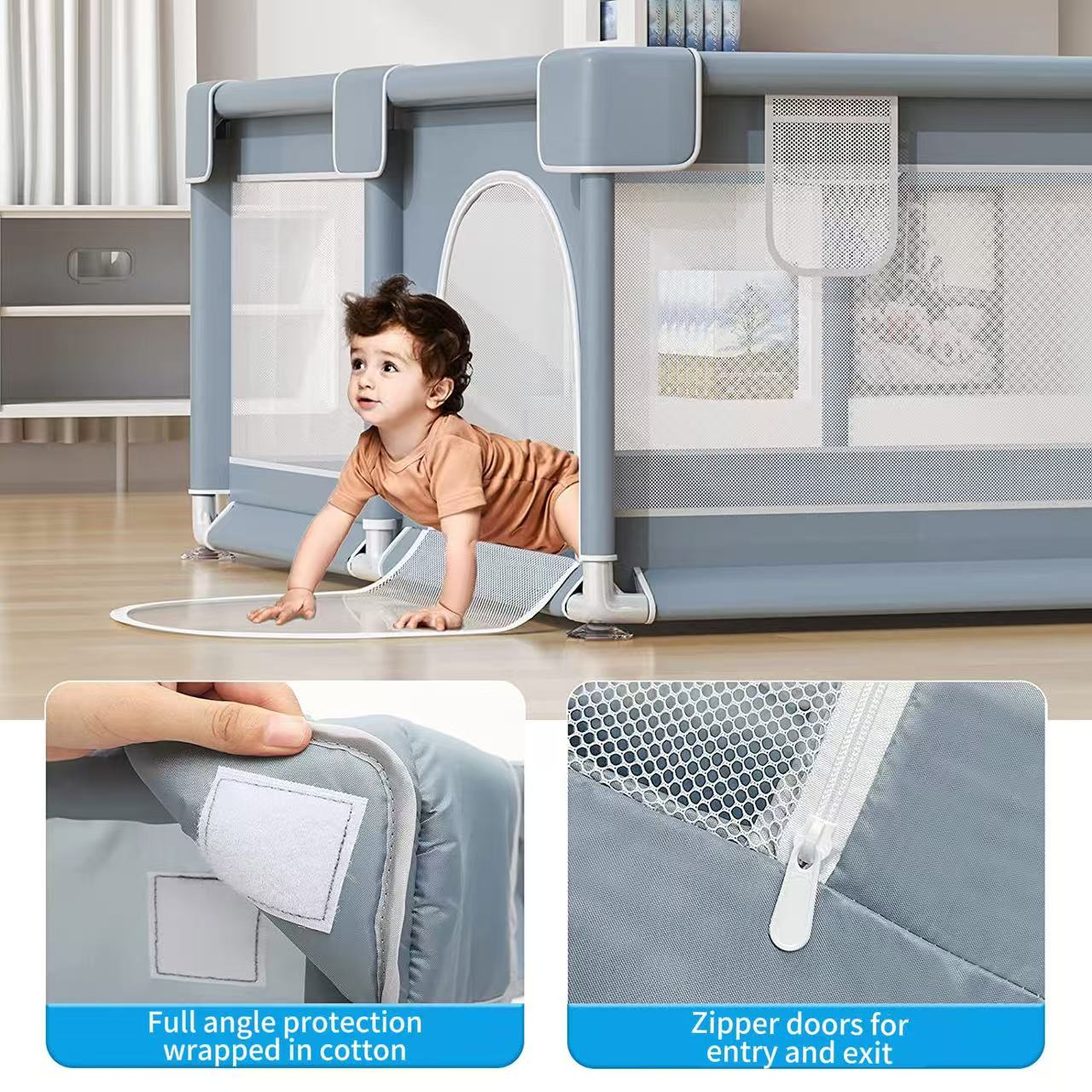 Indoor Baby Playpen with Foam Padding, Breathable Mesh, Sturdy Steel ...