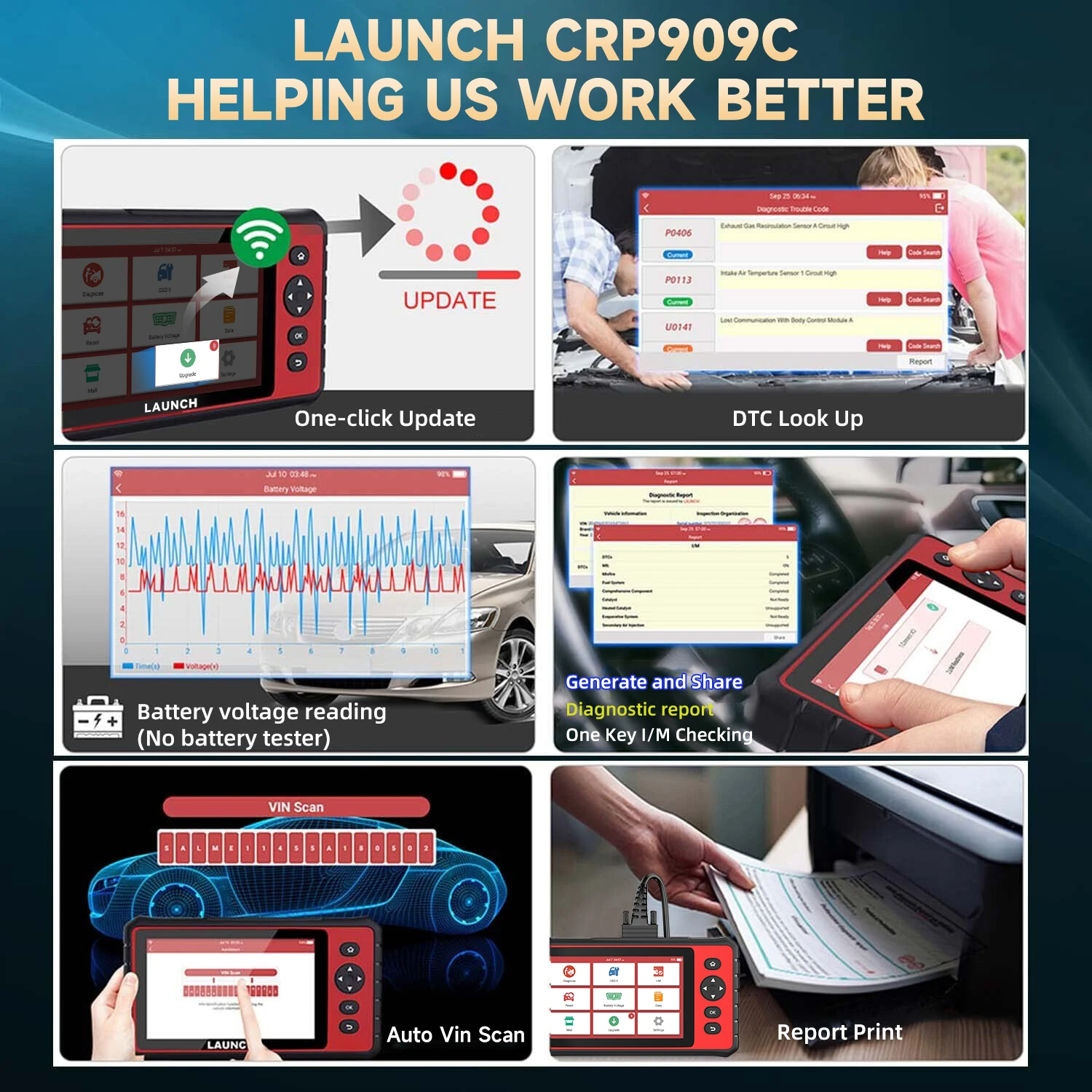 Launch CRP909C Automotive Professional OBD2 Scanner Injector ...