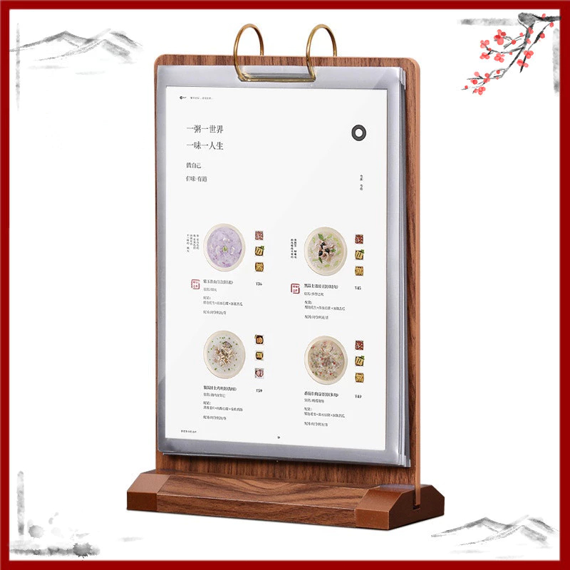 Walnut flip table card pvc menu adhesive display stand A4/A5/A6 wooden ...