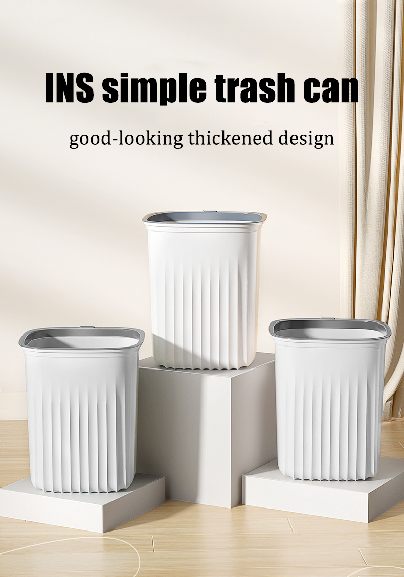 Simple style trash can with trash bag fixing ring hidden and non-slip ...