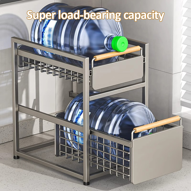 SimpleJoy Pull Out Basket Under Sink Kitchen Rack With Wooden Handle ...