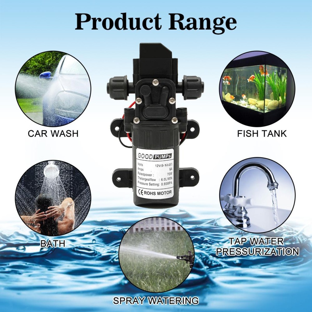 Automatic Flow Switch 6L/Min DC12V 70W 130PSI AUTO Diaphragm Water Pump ...