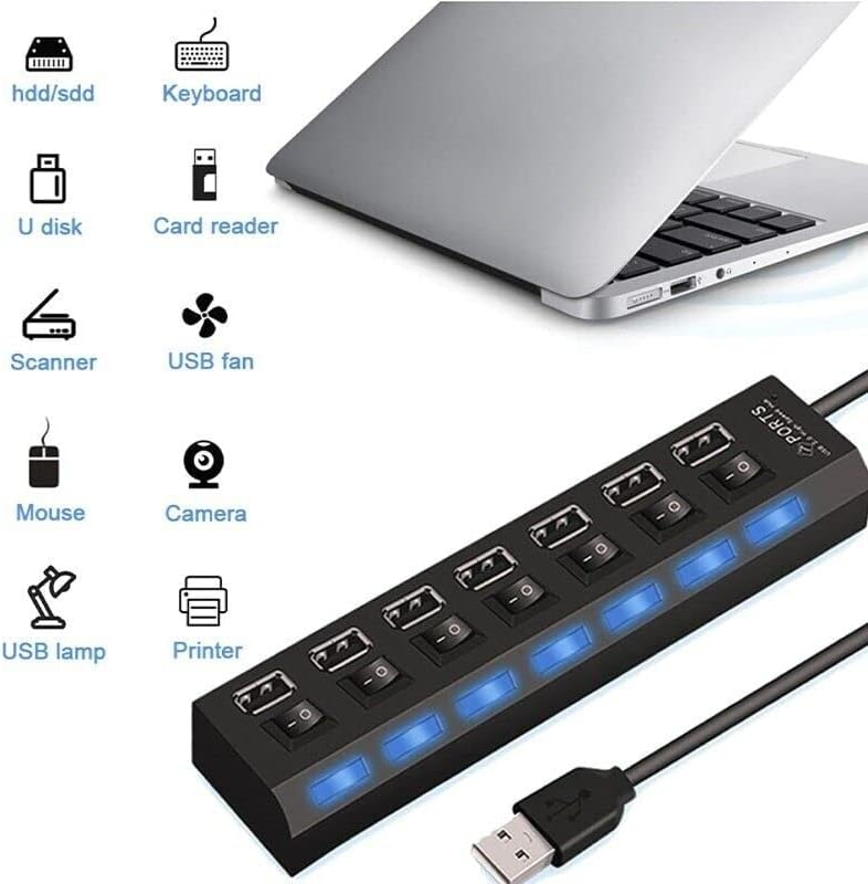 USB Port Hub Expand 7in1 Ruler External HD Pendrive Not Charging With ...