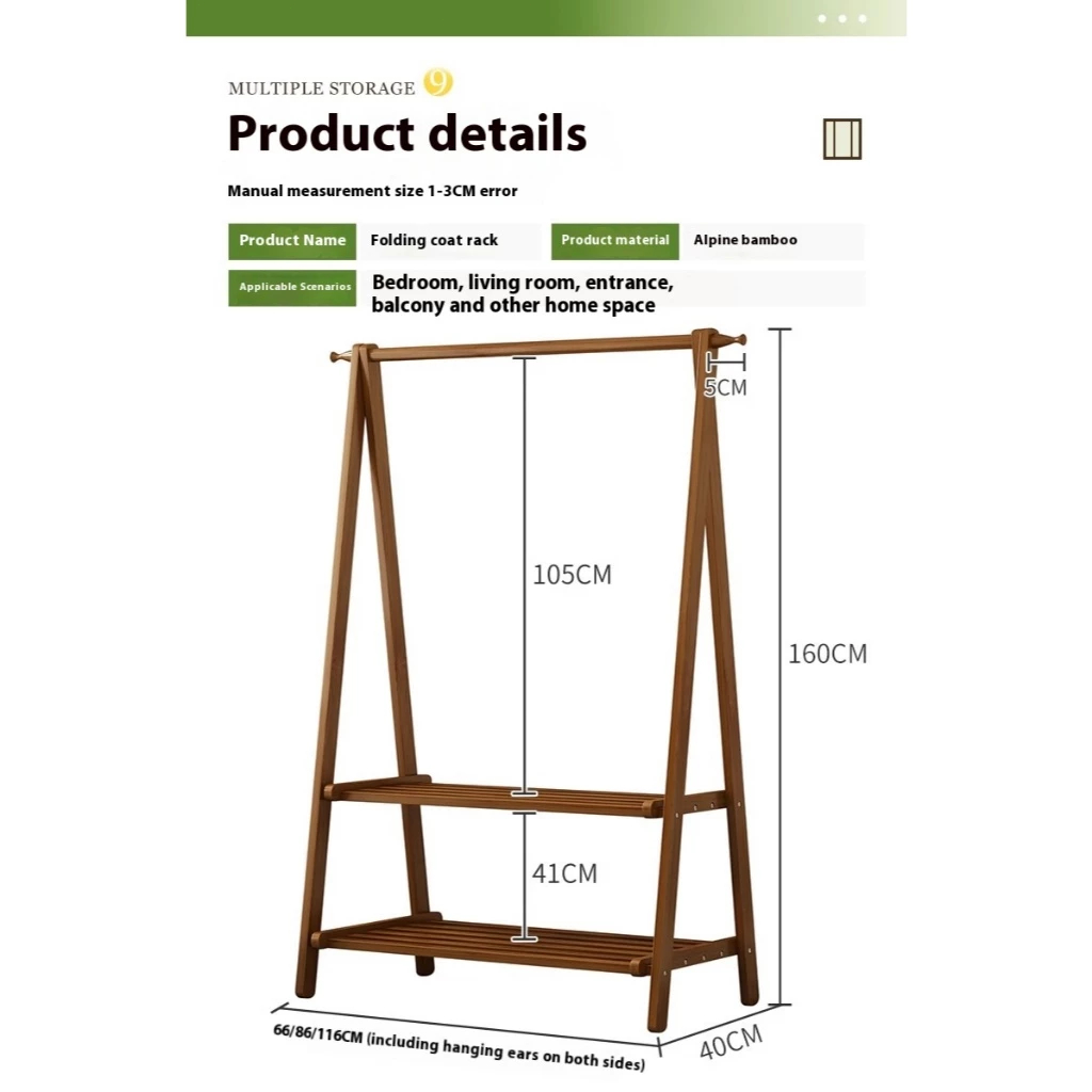 Clothes Rack Bamboo Foldable With Storage Space Clothes Hanger Wood ...