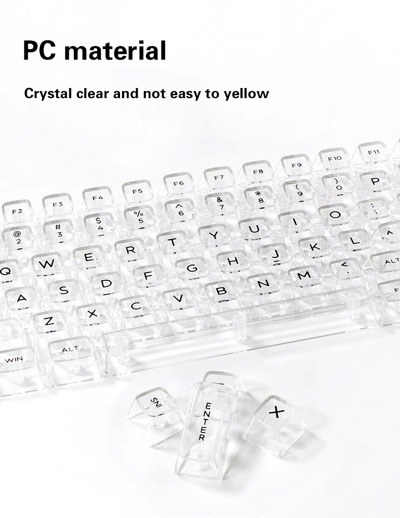 132 key transparent crystal keycap set DIY keyboard game keycaps ...