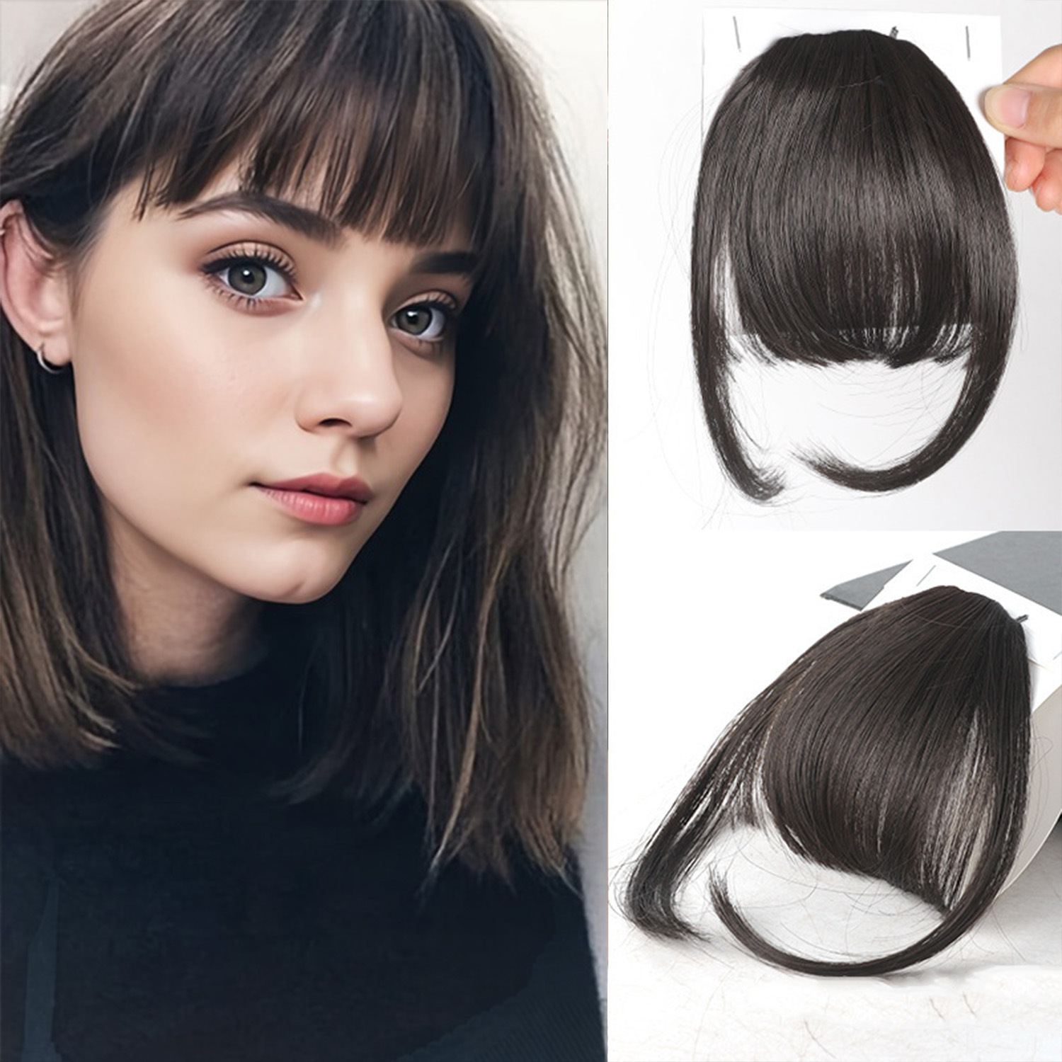 Seamless Air Bangs Wig for Women - Natural Full Fringe Fake Bangs ...