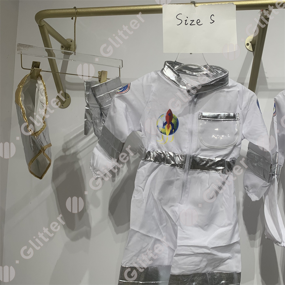 Astronaut Costume for Kids Boy White Sliver Space Suit Jumpsuit Gloves ...