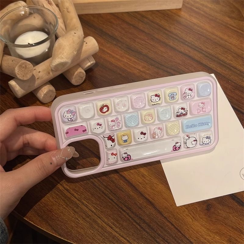 New Ins Pink Hello Kitty Keyboard Pattern Phone Case Anti-Drop Cover ...