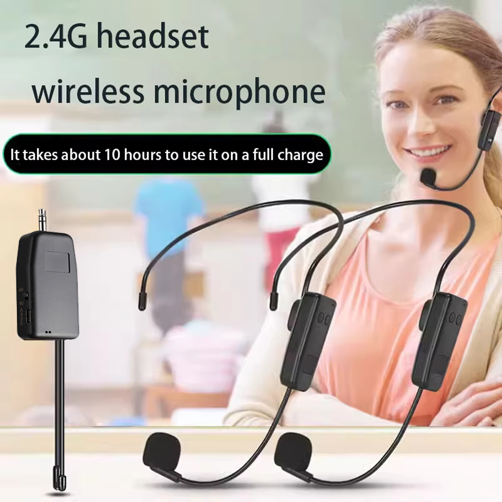 2.4GHz Headworn Wireless Lapel Microphone System with Transmitter and ...