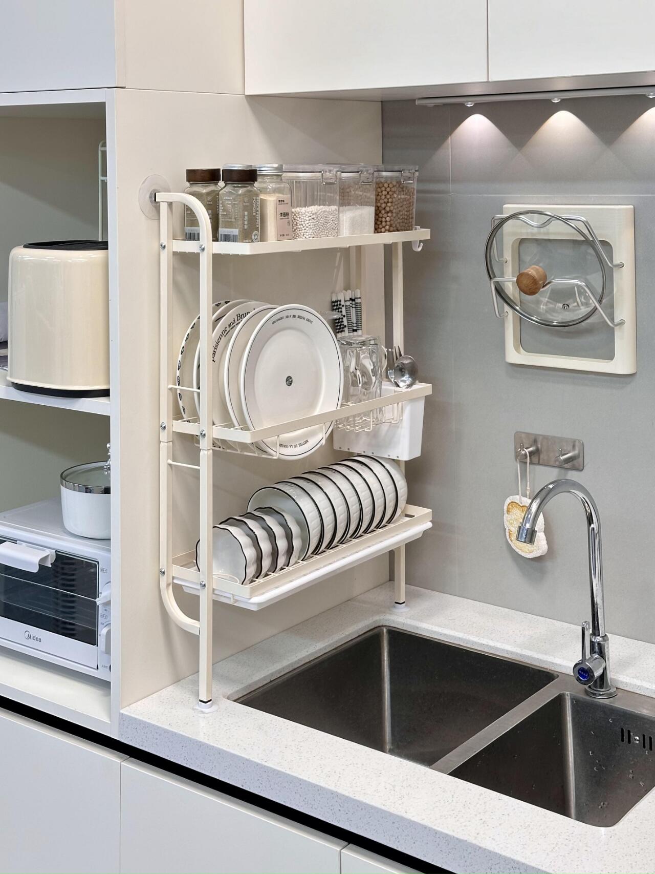 LivinEase Wall-Mounted Dish Rack With Drainer Sink Side Racks Organizer ...