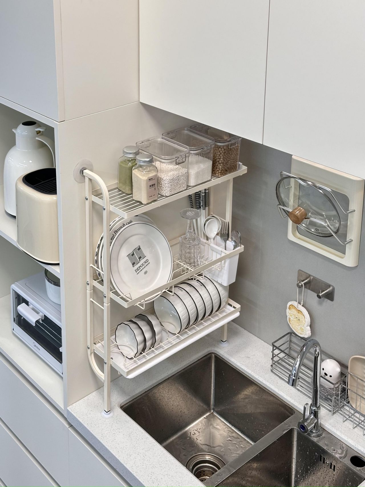 LivinEase Wall-Mounted Dish Rack With Drainer Sink Side Racks Organizer ...