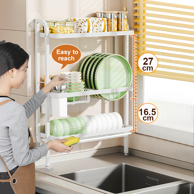 LivinEase Wall-Mounted Dish Rack With Drainer Sink Side Racks Organizer ...