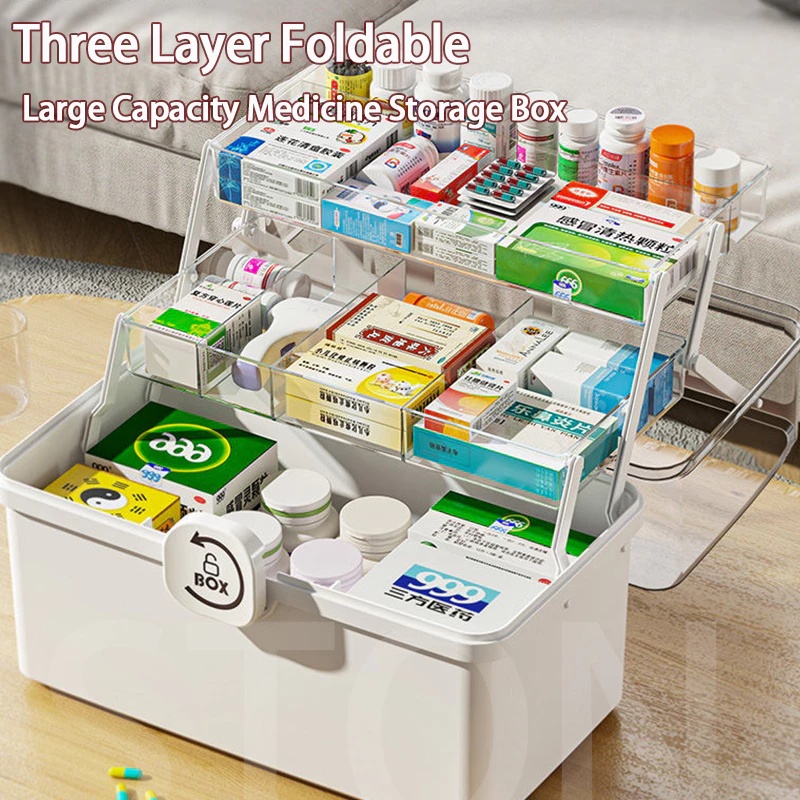 Medicine Box First Aid Box 3 Layer Portable Family Medicine Organizer ...
