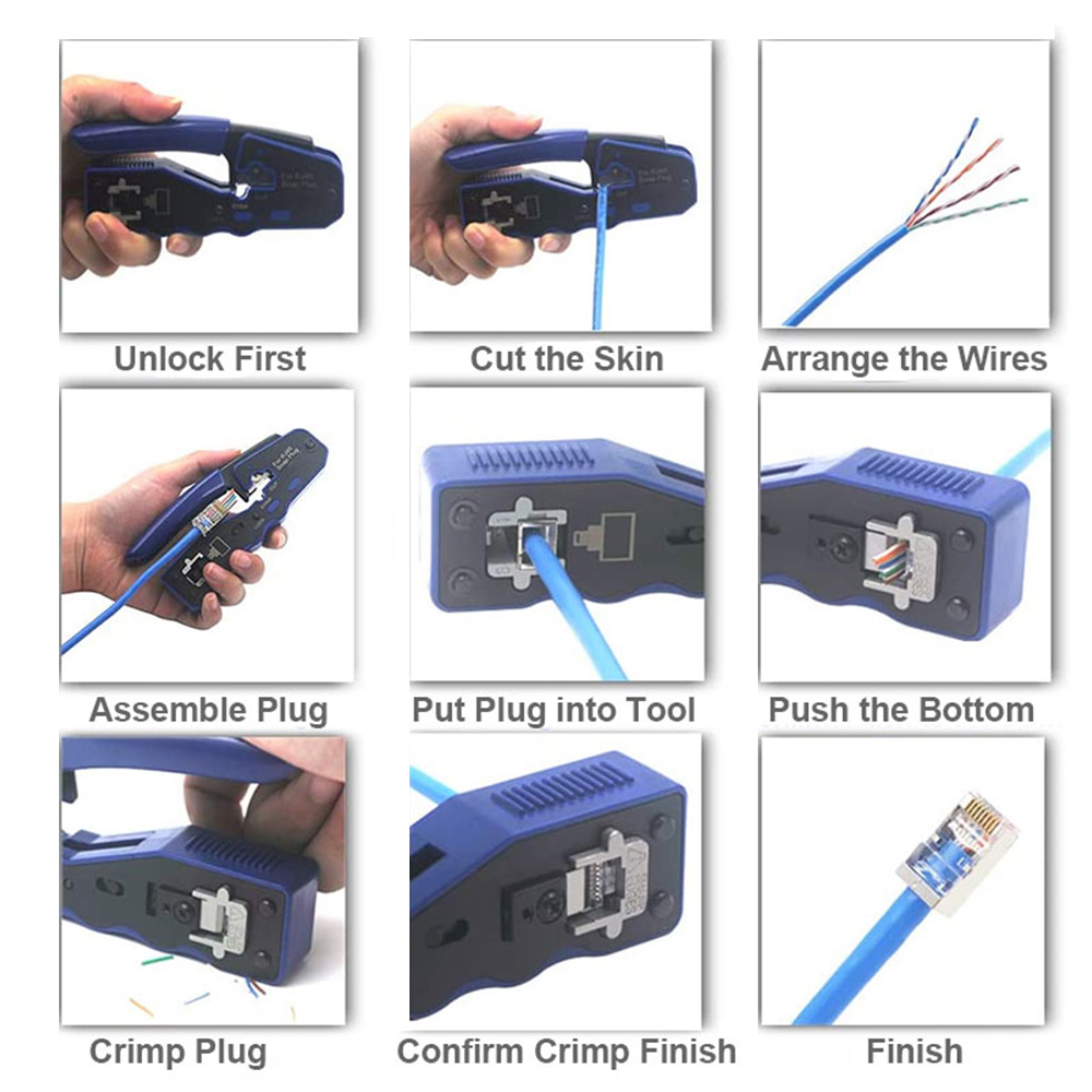 ZOERAX RJ45 Crimping Tool Kit Pass Through Crimper Cat6 Cat5e Ethernet ...