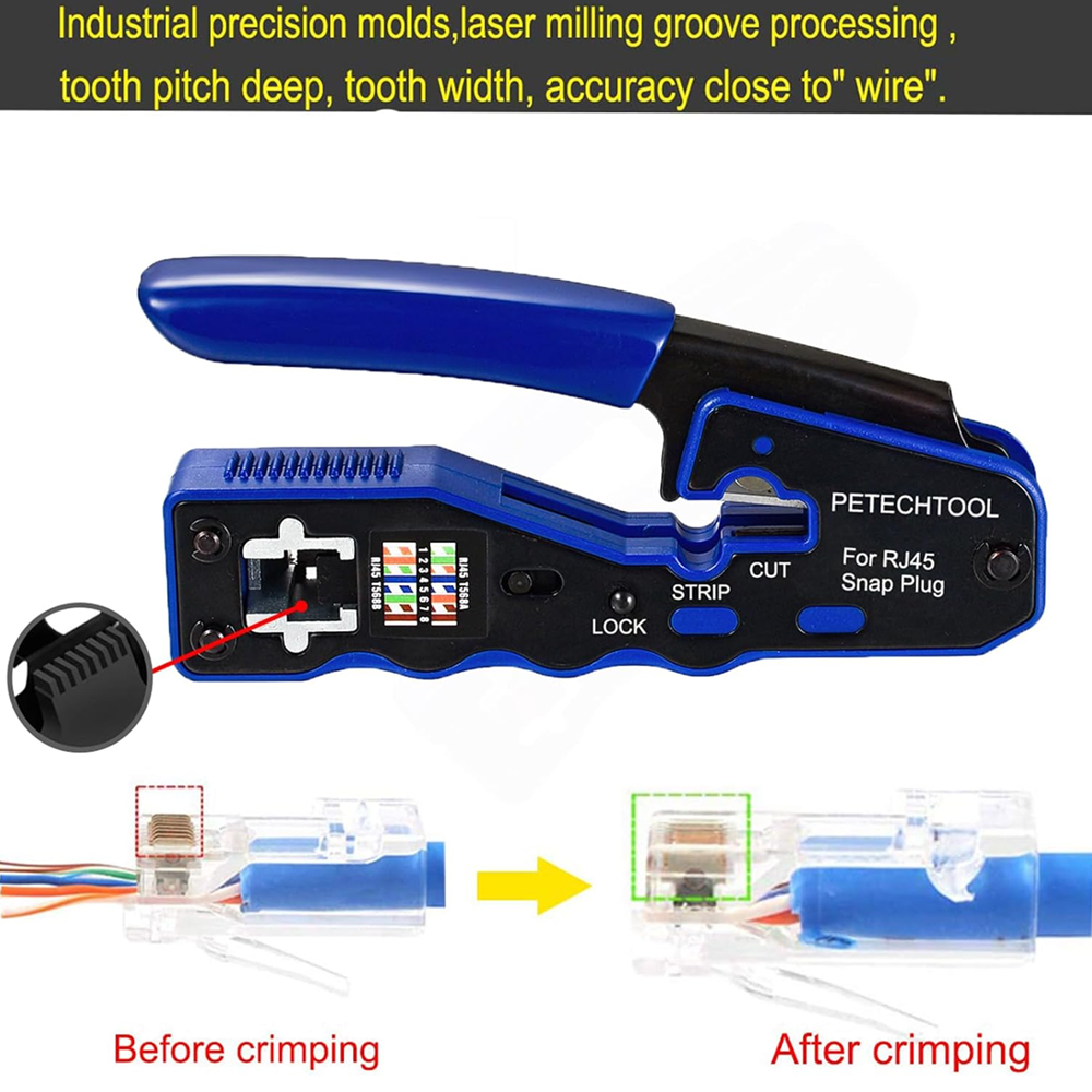 ZOERAX RJ45 Crimping Tool Kit Pass Through Crimper Cat6 Cat5e Ethernet ...