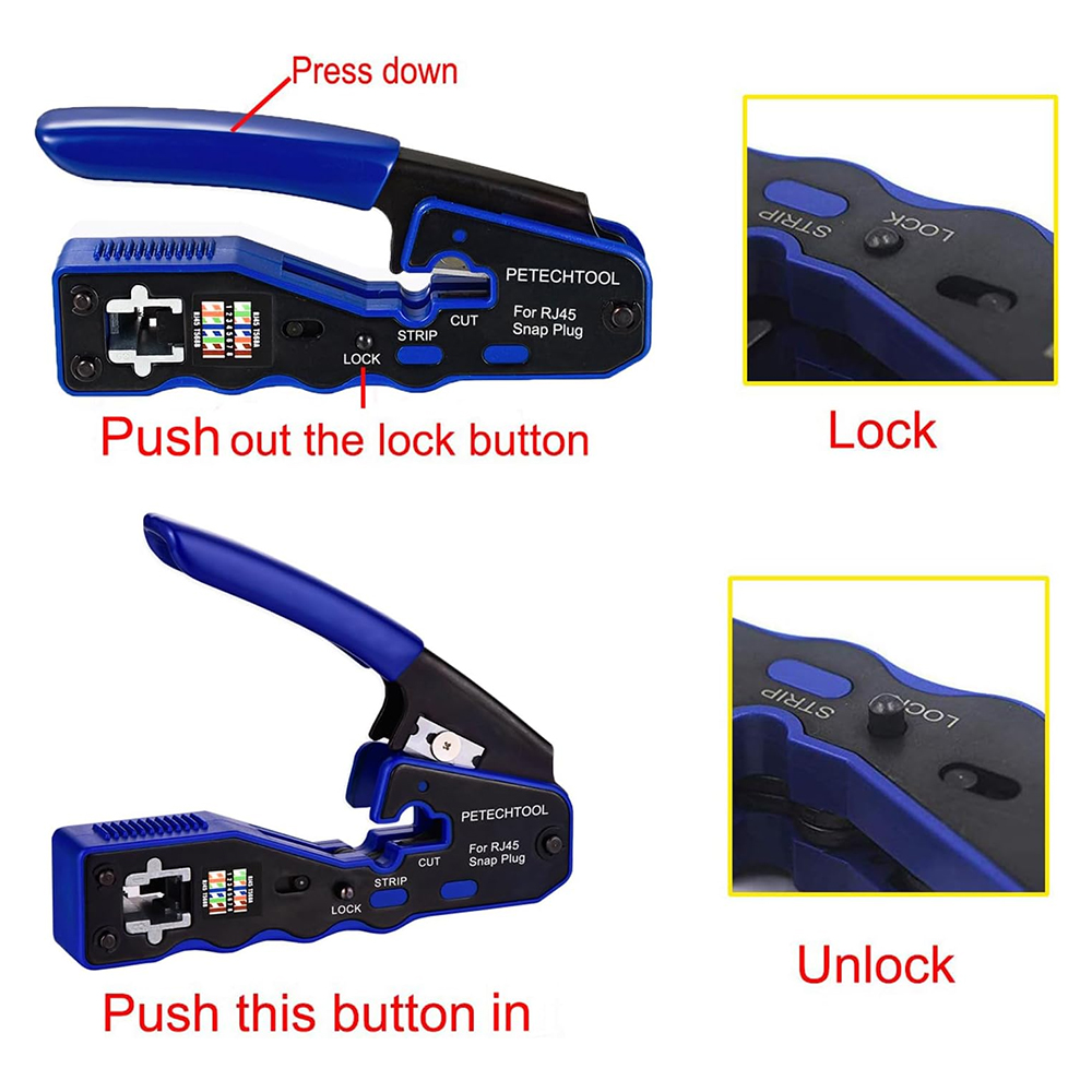 ZOERAX RJ45 Crimping Tool Pass Through Crimper Cat6 Cat5e Ethernet ...
