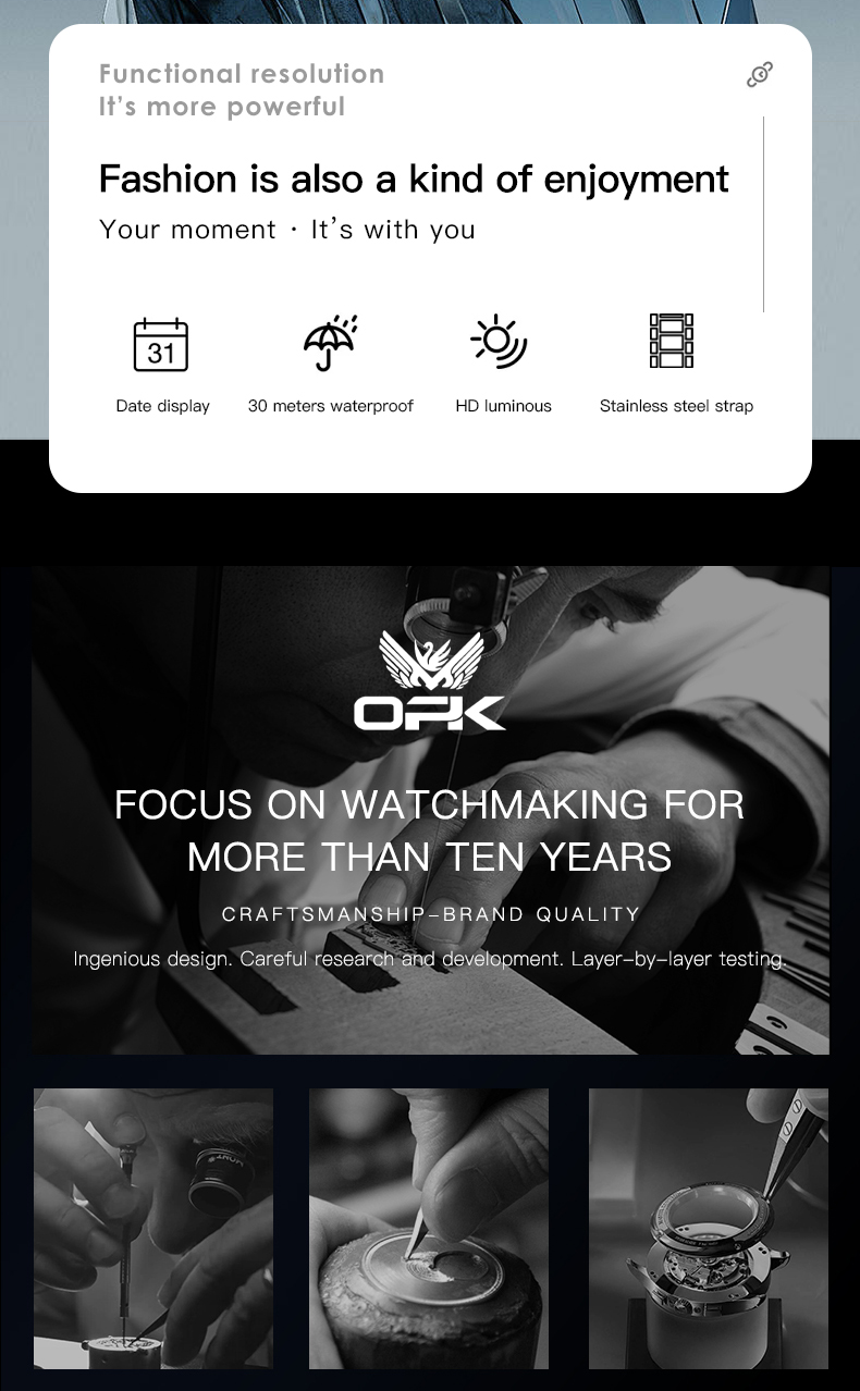 OPK Watch For Men Waterproof Original Quartz Stainless Steel Silver ...