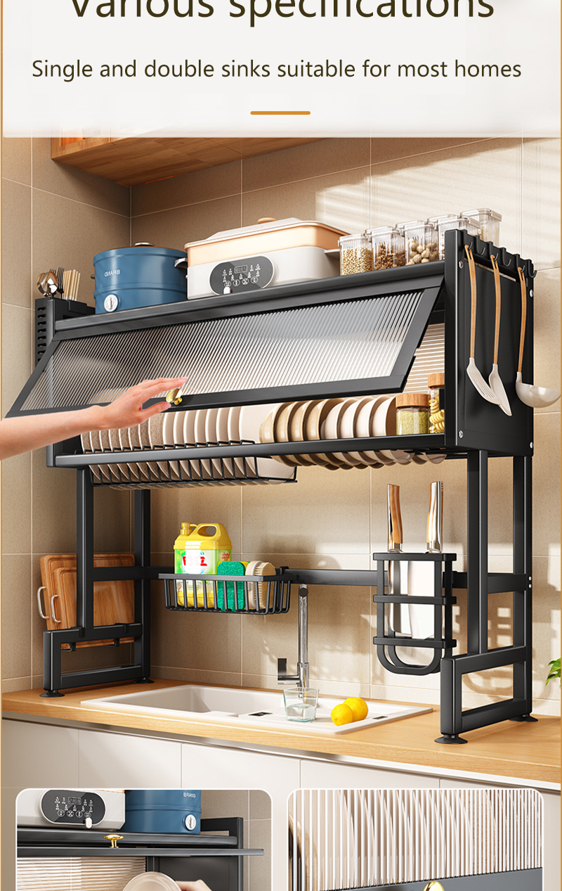 65/85/95CM Dustproof Drain Rack With Cabinet Door Multi-functional Sink ...