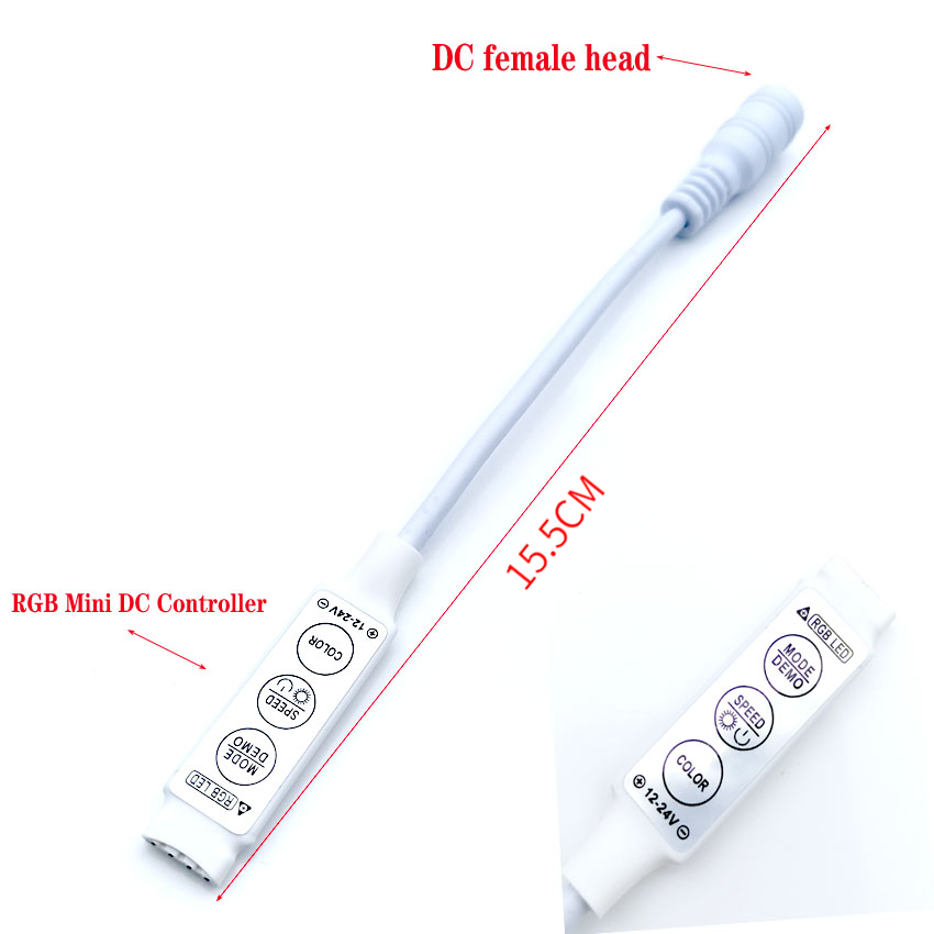 DC 12V 24V Mini 3 Keys Dimmer Single Color or RGB LED Controller ...