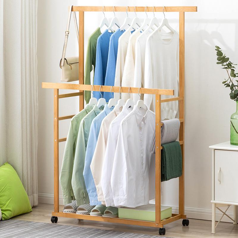 Clothes Rack Drying Rack With Wheels Moveable Wooden Clothes Hanger ...