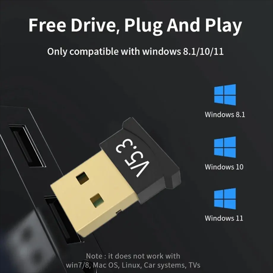 USB Bluetooth 5.3 Adapter Wireless for PC, Laptop, Speaker, Audio ...