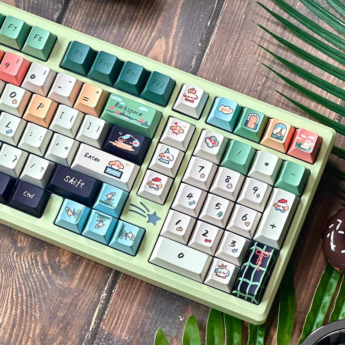 URE Outing Keycap Fresh Green PBT Cherry profile cartoon keycaps set ...
