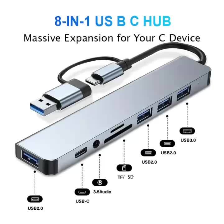 8 in 1 USB Hub Expander Dock Type C TF SD Reader Audio Compatible with ...