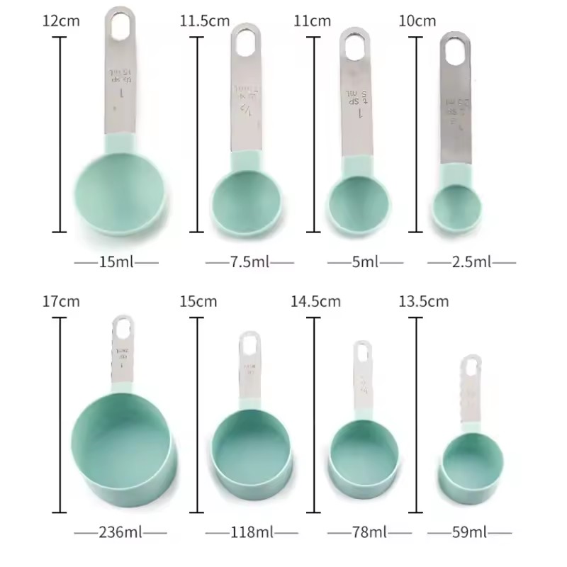 8PCS Measuring Cup and Spoon Set with Stainless Steel Handle and Scale ...