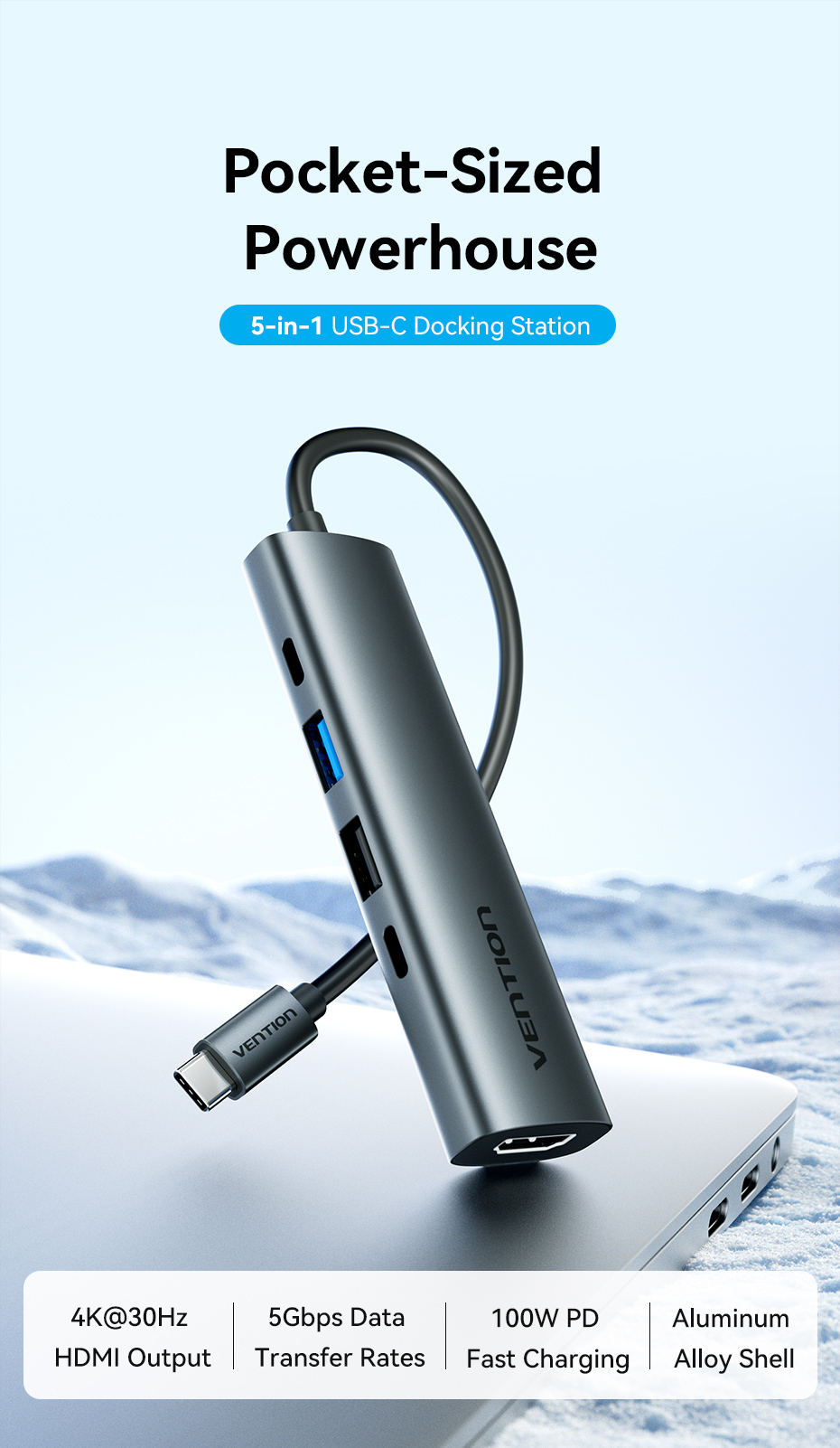 Vention 5-in-1 USB-C Docking Station HDMI-OUT 4k@30HZ 100W PD Fast ...