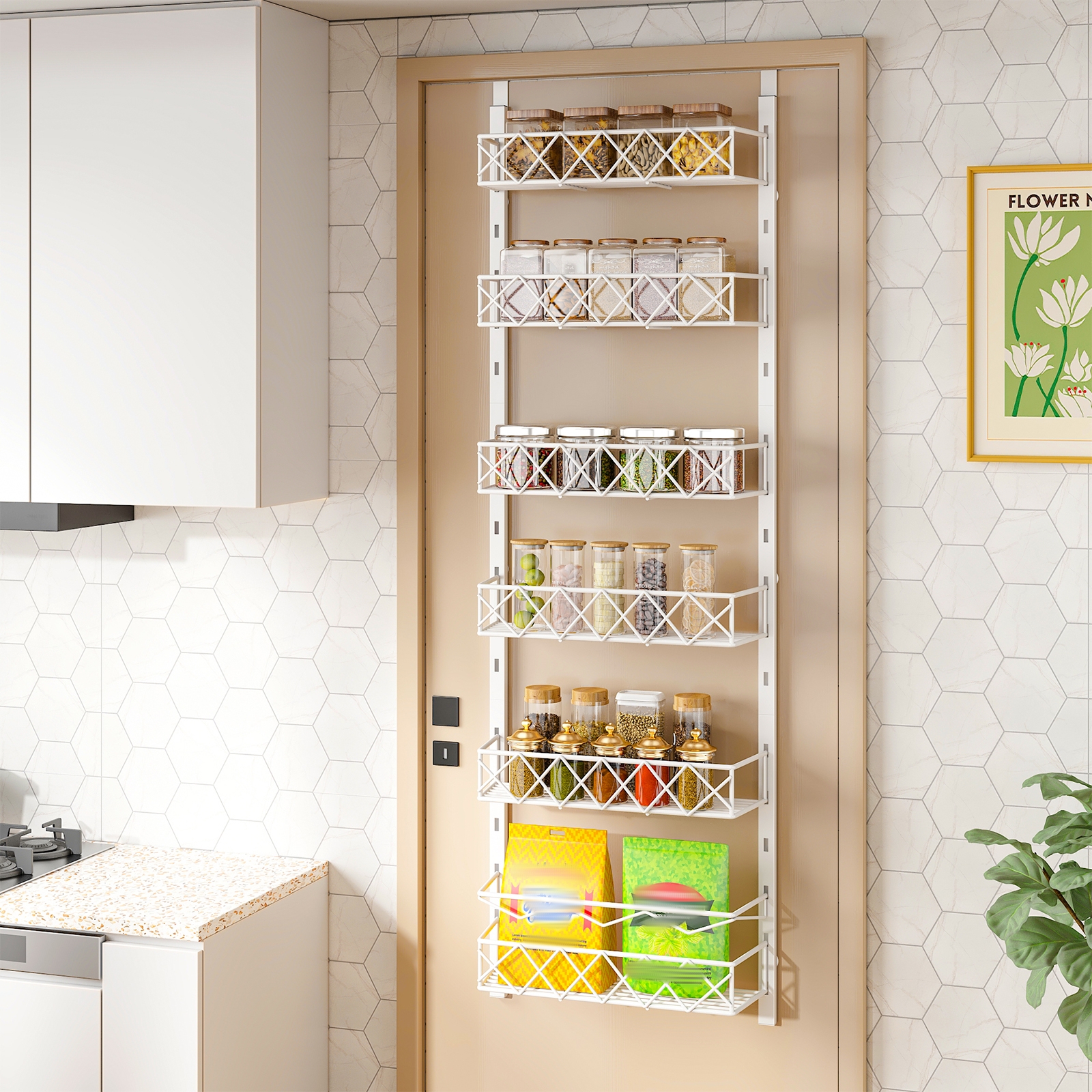 3/6/8 Layer Wall Mounted Kitchen Storage Rack Heavy Duty Behind Door ...
