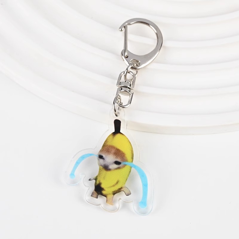 Cute meme Crying Banana Cat Keychain Acrylic Emoji Cartoon Key Ring ...