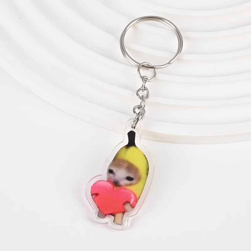 Cute meme Crying Banana Cat Keychain Acrylic Emoji Cartoon Key Ring ...