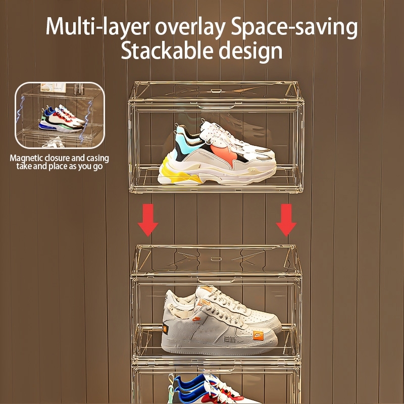 Acrylic Shoe Box Stackable Magnetic Shoe Rack Transparent Storage ...