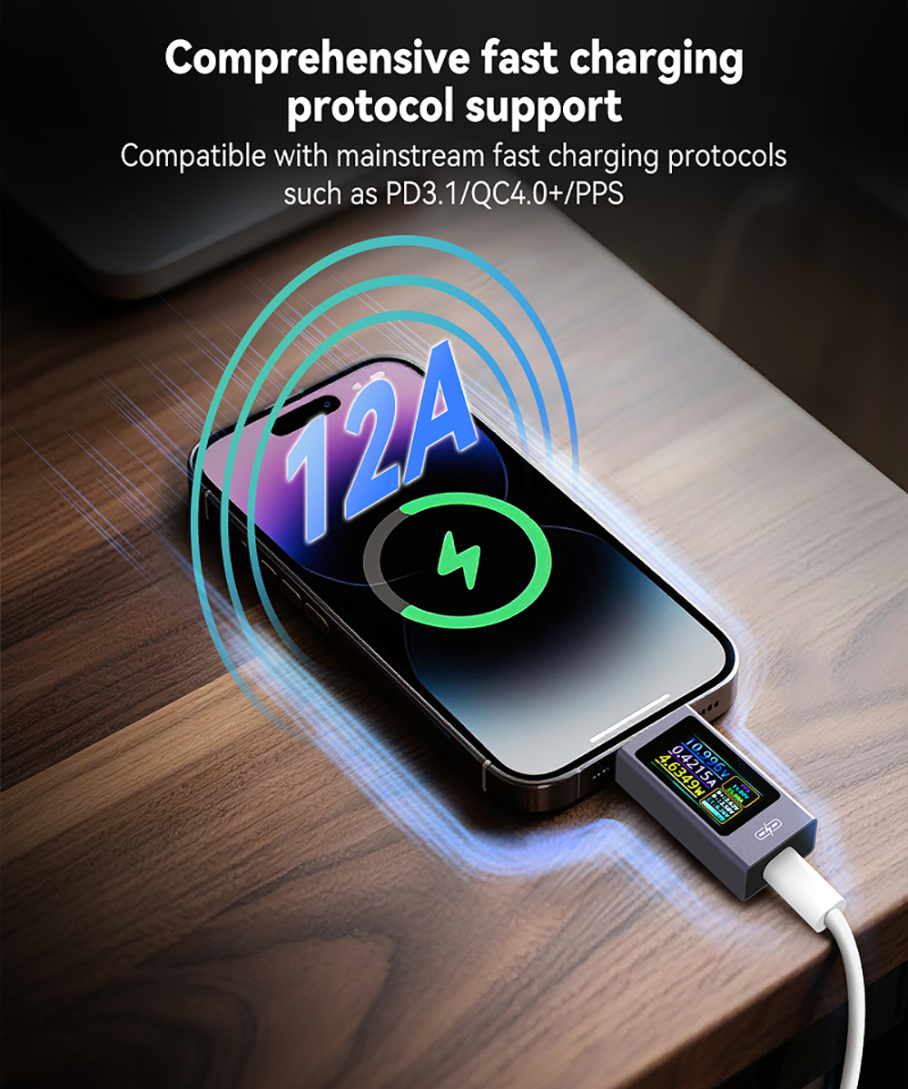 Tester USB C Meter di tensione 240W 4-30V Multimetro di carica Voltmetro e Amperometro Misurazione della Tensione Corrente Temperatura e Capacità Compatibile con PD/QC/SCP/VOOC, Alimentazione