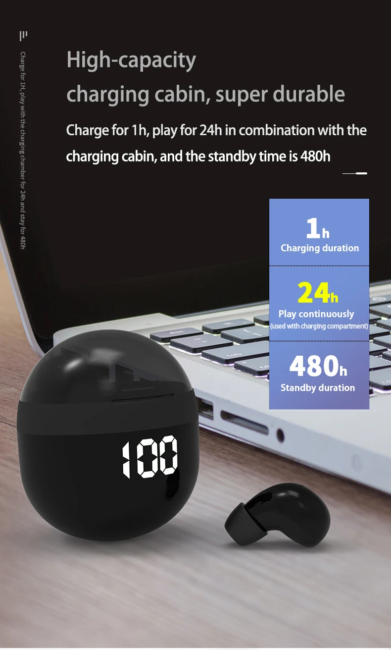 Ultra Small Mini Bluetooth 5.3 Headset Digital Display Wireless Touch ...
