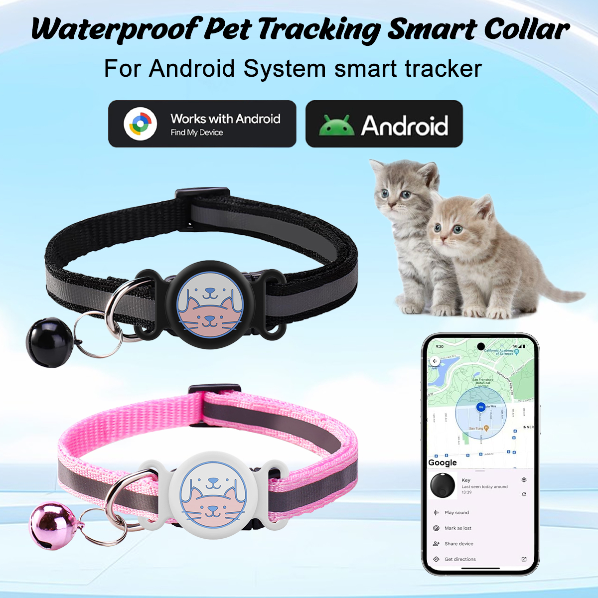 Reflective Cat Tracker Collar Waterproof Pet Locator for Android Mobile ...