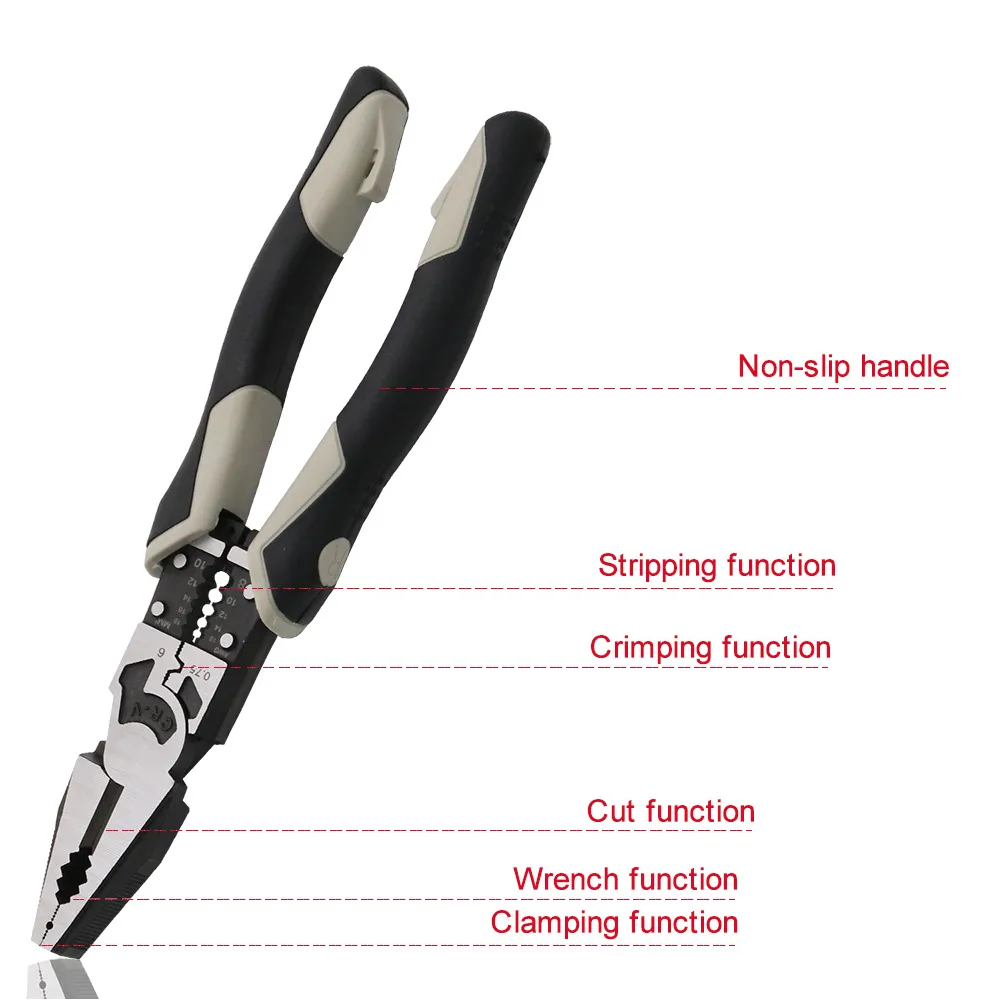 9in1 Wire Stripper 9inch Cr-V Steel Long Nose Pliers Terminal Crimping ...