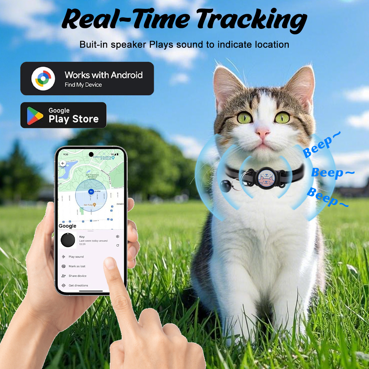 Cat Tracker Cat Collar GPS Pet Tracker Google Certified Pet Locator for ...