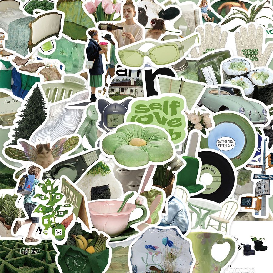 62pcs Korean Style Green Stickers, Waterproof DIY Decals for Laptop ...