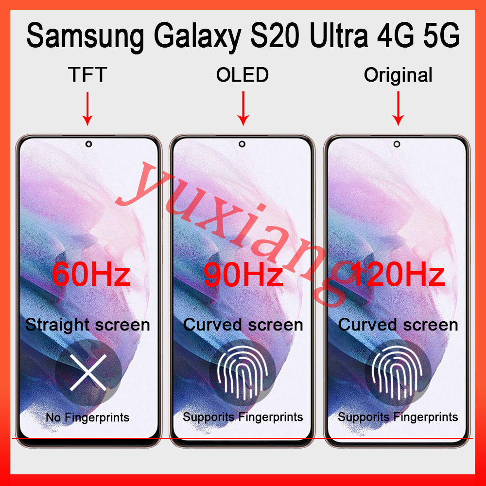 AMOLED OLED TFT For Samsung Galaxy S20 Ultra 4G 5G LCD Display Touch Screen  With Frame Replacement