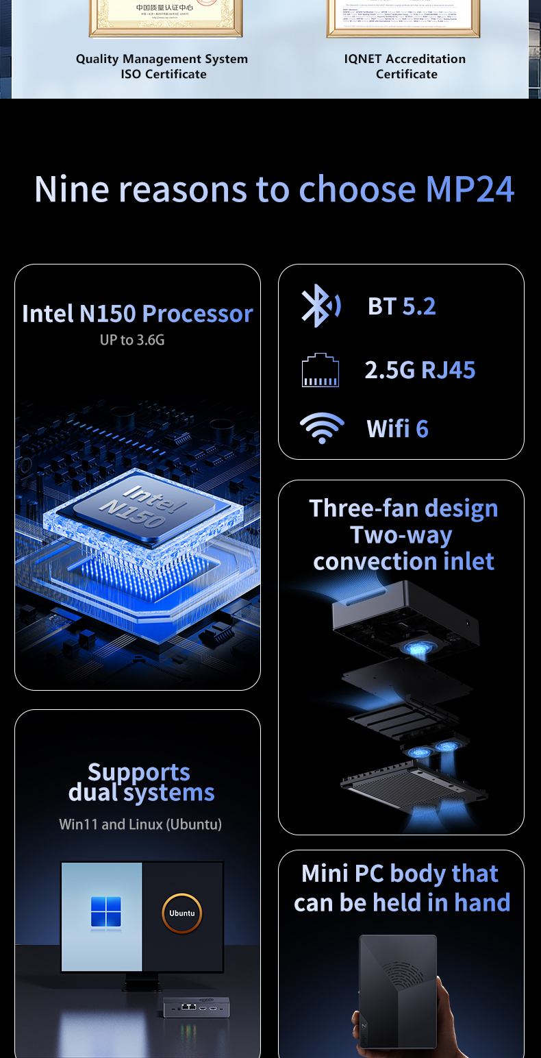 Zwide MP24 Mini PC NAS, MP24 Intel N150 Dual Boot W-11 Pro Linux ...