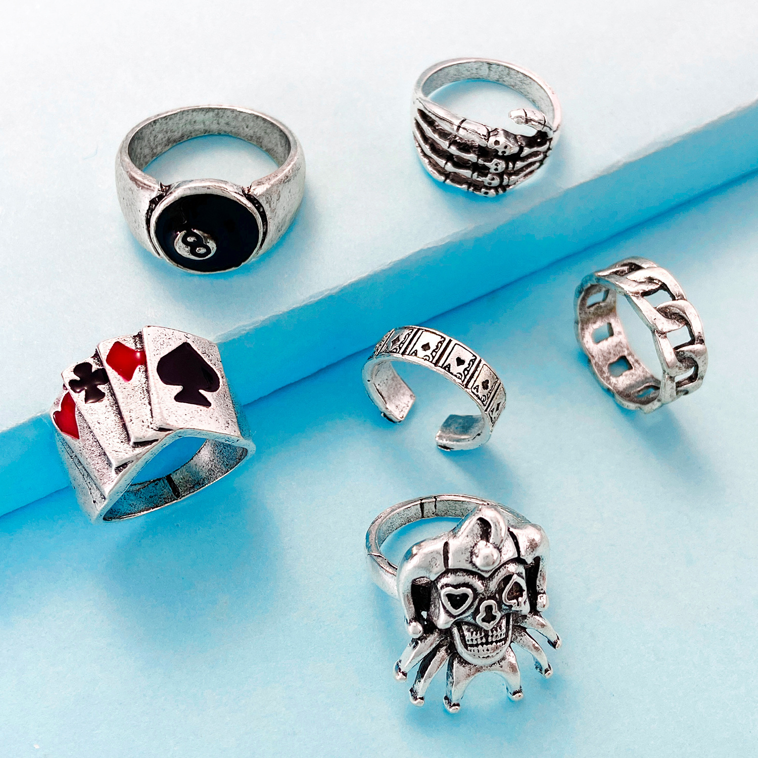 6pc Vintage Stainless Steel Rings Set Unisex Hip Hop Party Jewelry ...