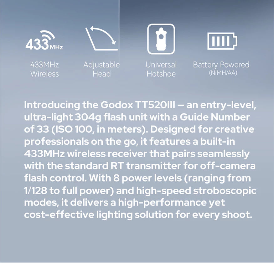 Flash Godox TT520III Pour Appareil Photo – Sans Fil 433MHz, 8 Niveaux De Puissance – Compatible Canon, Sony, Nikon, Etc. - 7